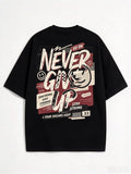 Mens Motivational Slogan Back Print T‑Shirt Retro Smiley Face Graphic Casual Street Short Sleeve Crew Neck Tops