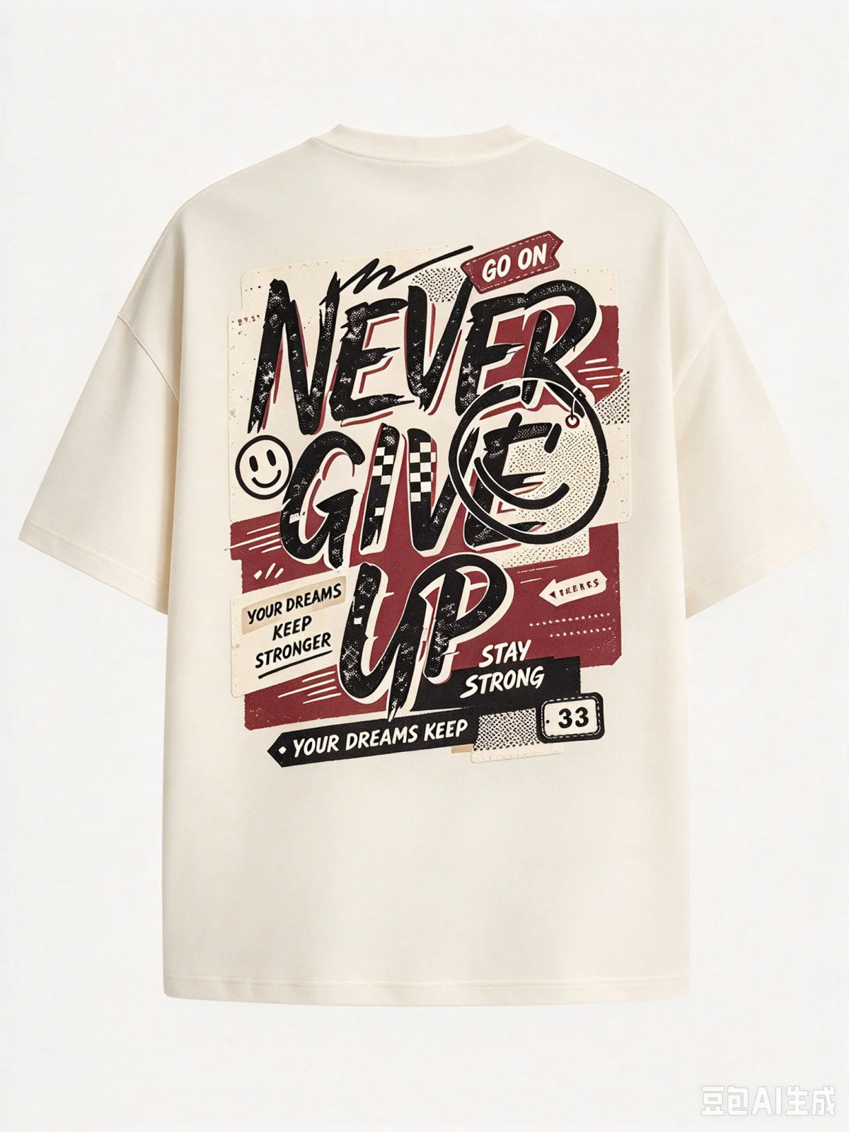 Mens Motivational Slogan Back Print T‑Shirt Retro Smiley Face Graphic Casual Street Short Sleeve Crew Neck Tops