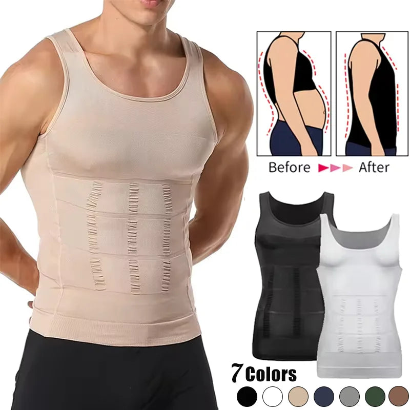Mens Slimming Body Shaper Vest Shirt Abs Abdomen Slim Gym Workout Tummy Control Compression Tank Top Sleeveless Shapewear